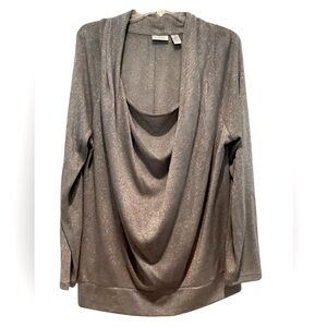 Chico’s Metallic Silver Cowl Neck Lightweight Sweater (Size 3)
